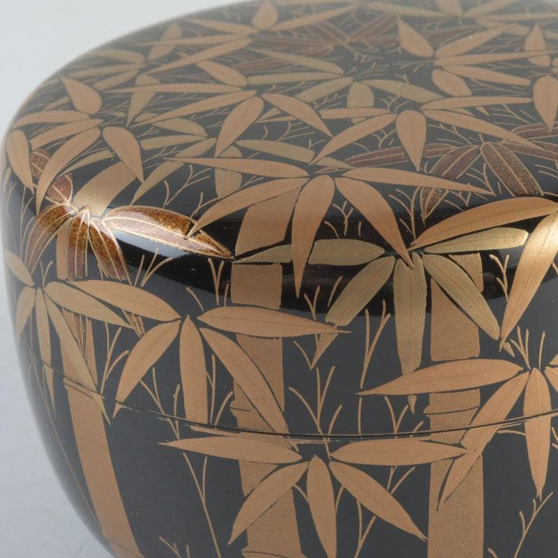 茶道具　瑞雲造　漆塗　総竹林蒔絵　平棗　共布共箱　V　9465