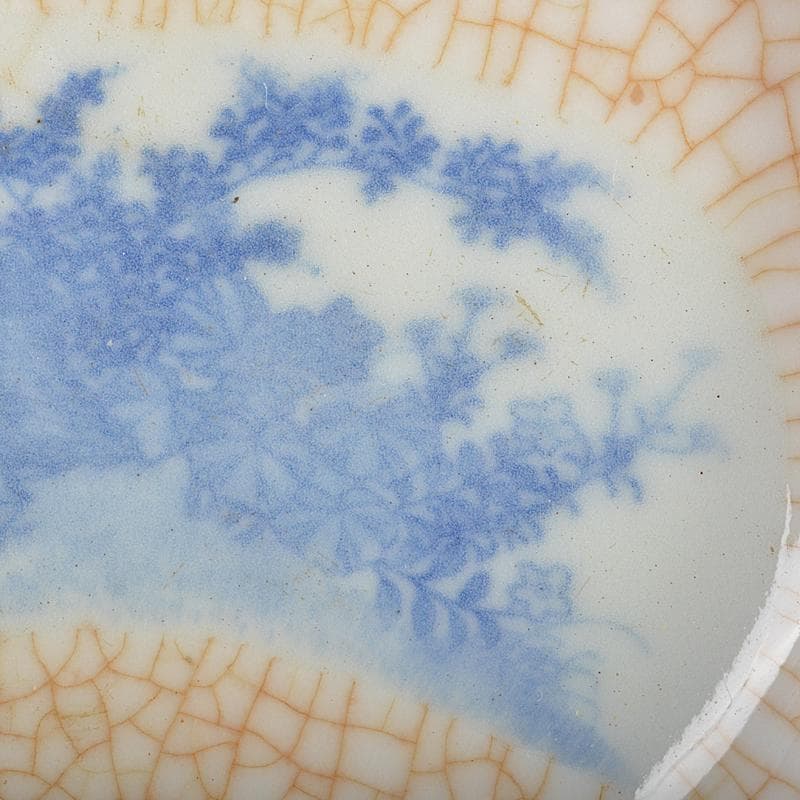 中国　乾隆年製款　哥窯　青花　漢詩鳥草龍氷裂文盤　皿　時代箱付　M　R6365