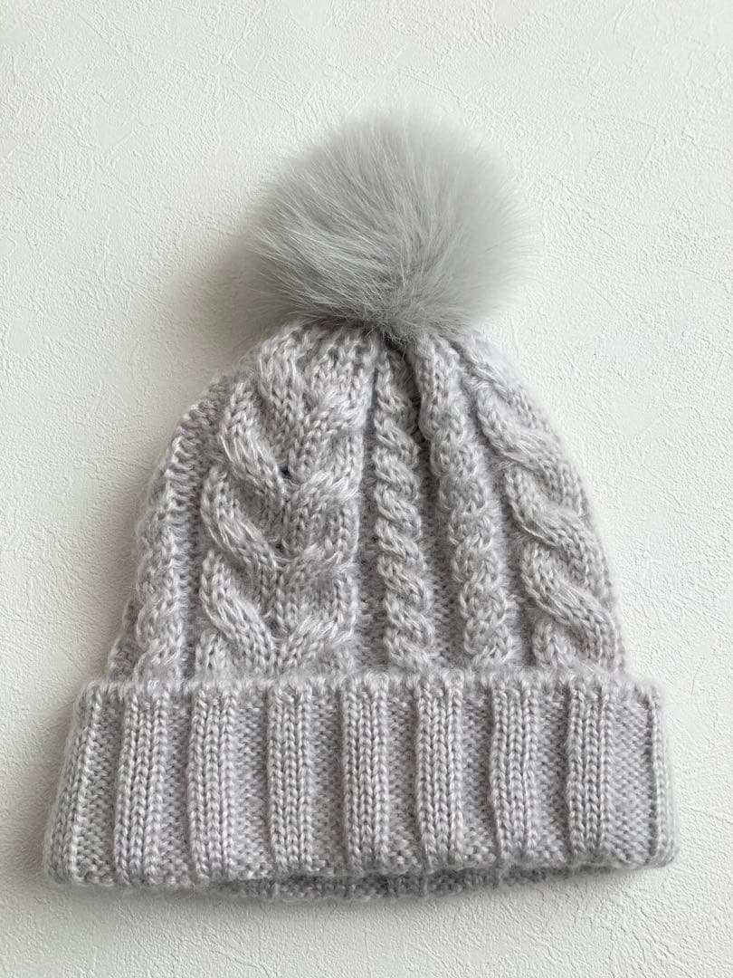 ※★未使用 カシラ ニット帽 帽子 fox ファー モヘヤ シルク ポンポン