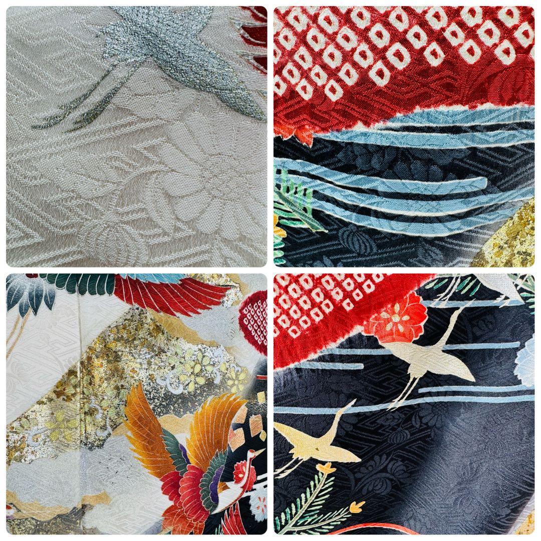 美品　振袖セット　絞り　地紋　鶴　御所車　成人式　結婚式　長襦袢付き　正絹