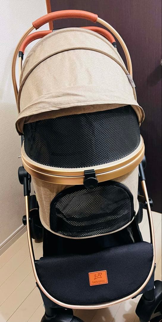 SKISOPGO ペットカート 犬用ベビーカー カーキ