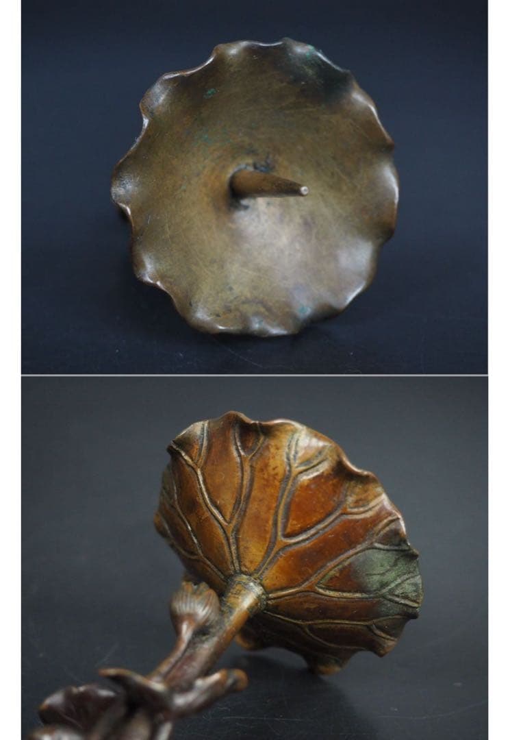 送料無料　江戸～明治時代　古銅鶴亀燭台　精巧細密作り　極上品　高29ｃｍ