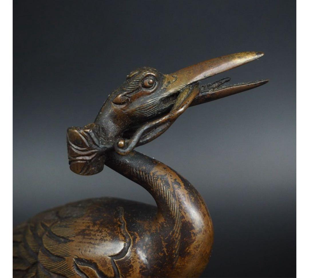 送料無料　江戸～明治時代　古銅鶴亀燭台　精巧細密作り　極上品　高29ｃｍ