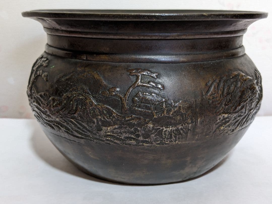 ♦江戸時代後！希少 レア物 唐金 打出し 山水図 建水 香炉 骨董品