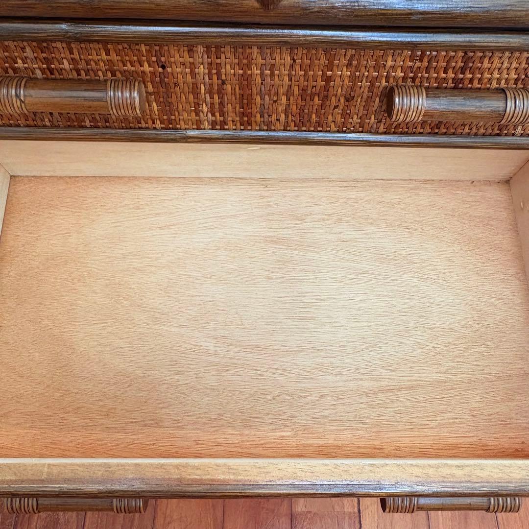 ラタン チェスト 8杯引き出し ヴィンテージ 籐家具 真鍮鋲付き バンブー