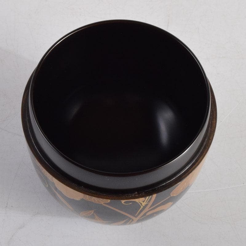 茶道具　塗師　岡本陽斉作　笹桐蒔絵　黒中棗　共箱　V　8836