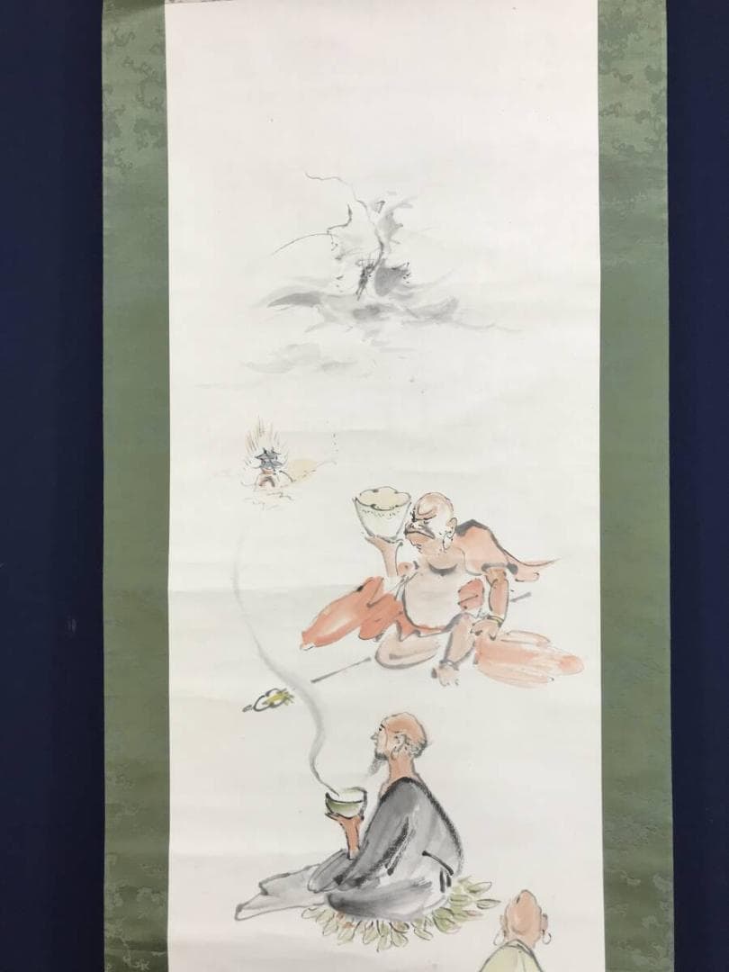 真作/江邨仙史/六聖人図/羅漢図/ラカン図/ラカン図/掛軸/名家伝来AH-558