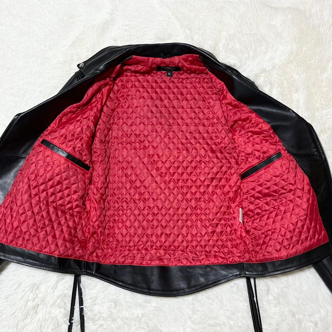 美品 希少サイズ ホーンワークス ダブルライダースジャケット 3L レザー 黒