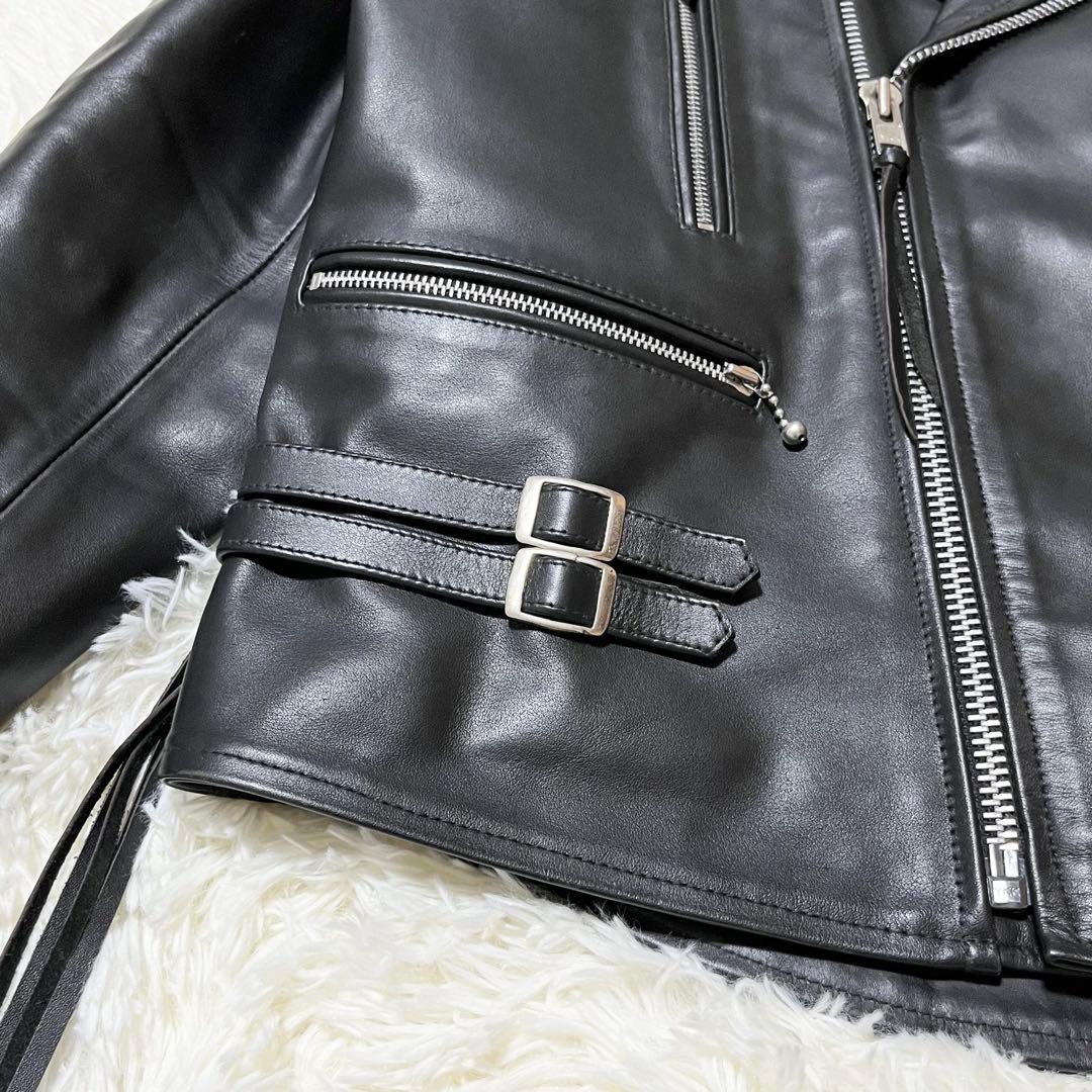 美品 希少サイズ ホーンワークス ダブルライダースジャケット 3L レザー 黒