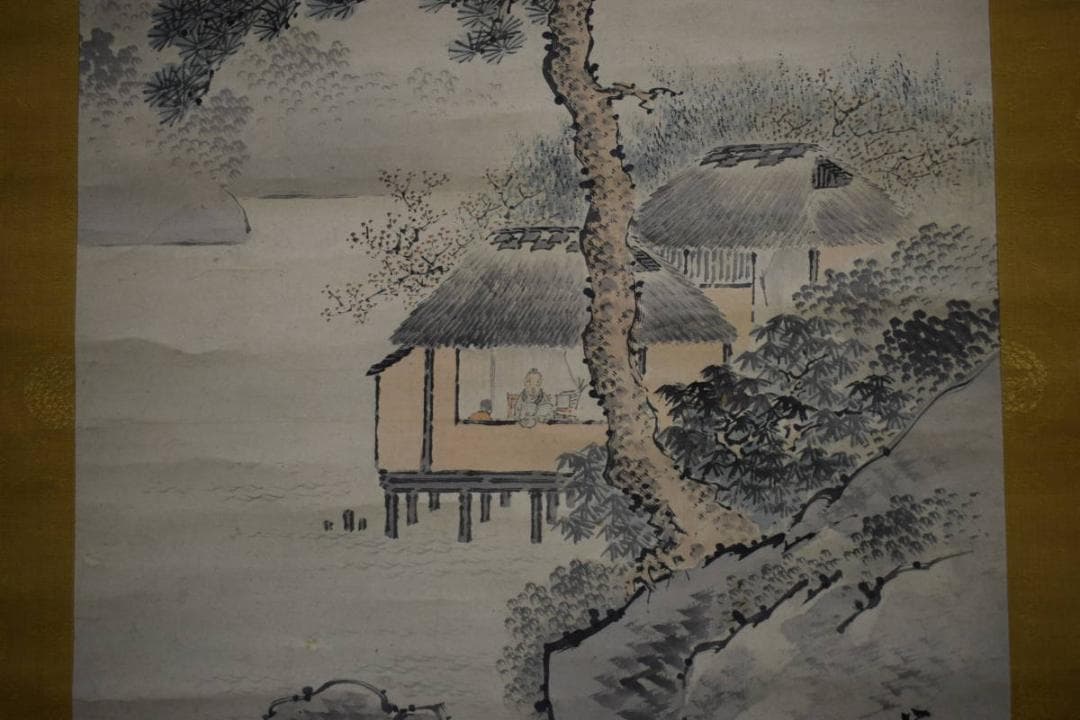 真作/松村景文/山水人物図/布袋屋掛軸HI-239