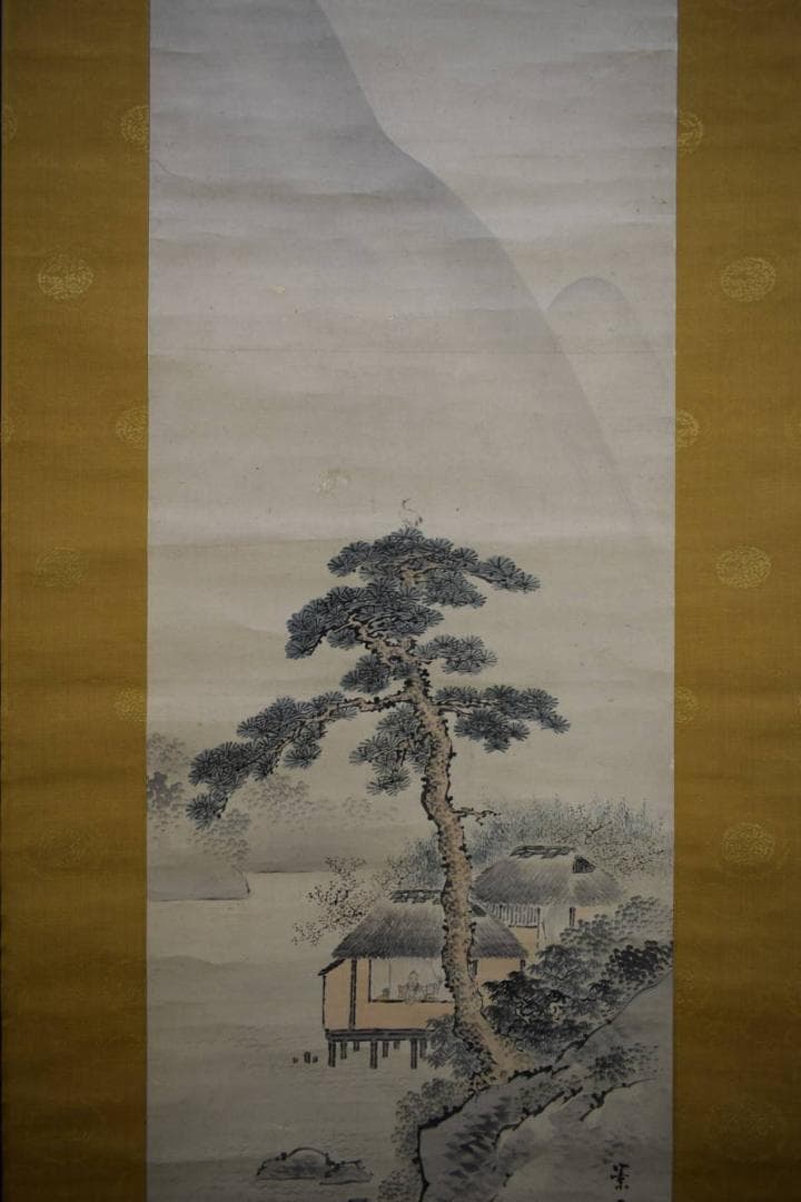 真作/松村景文/山水人物図/布袋屋掛軸HI-239