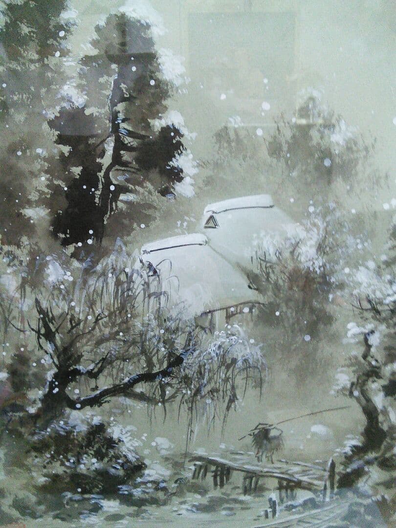 日本画水墨画　慕雪図
