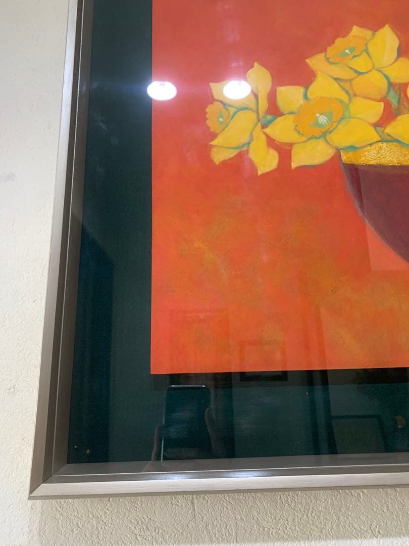 絵画額装　日本画　真作　皆川千恵子『水仙』直筆サインあり