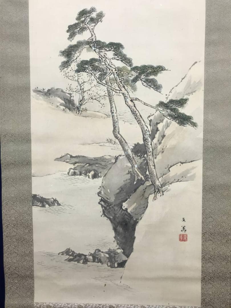 【真作】東華/蓬莱山図/山水図/祝事山水図/掛軸/名家伝来/AC-78