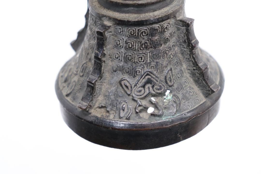 中国　古銅器　明〜清朝期　如意紋花瓶　花入　アンティーク　送料込み250324