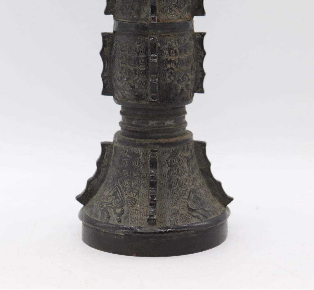 中国　古銅器　明〜清朝期　如意紋花瓶　花入　アンティーク　送料込み250324