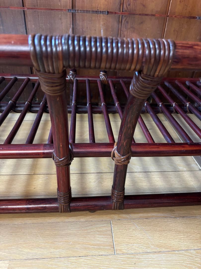 ꧁籐家具꧂アジアン ラタンテーブル ガラス天板座卓 センターテーブル 古家具