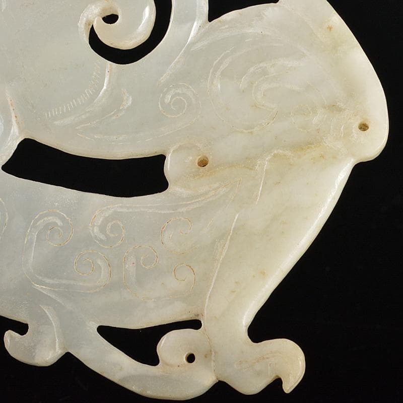 中国　玉石白玉彫刻　神獣　玉器　玉壁　玉飾　玉珮　M　R5506