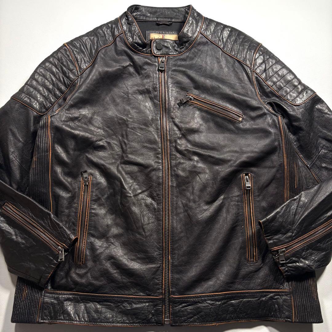 XXL ウィルソンレザー キルティング レザージャケット ライダース 本革 黒
