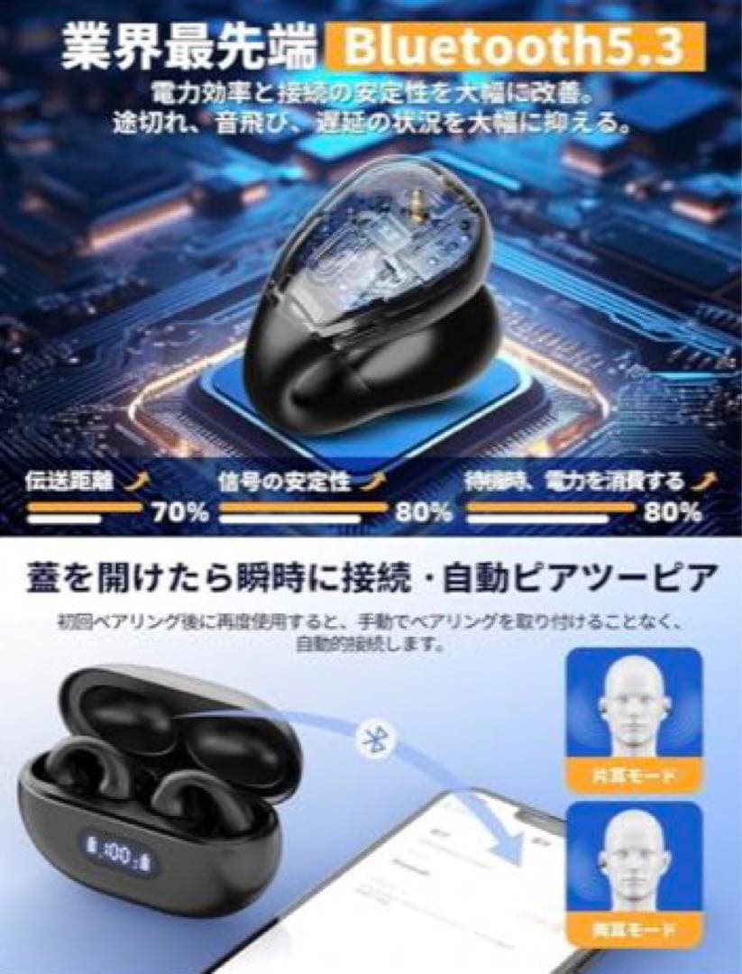 (大人気❗️)GIOMZAT ワイヤレス耳挟みイヤホン　骨伝導　高感度イヤホン