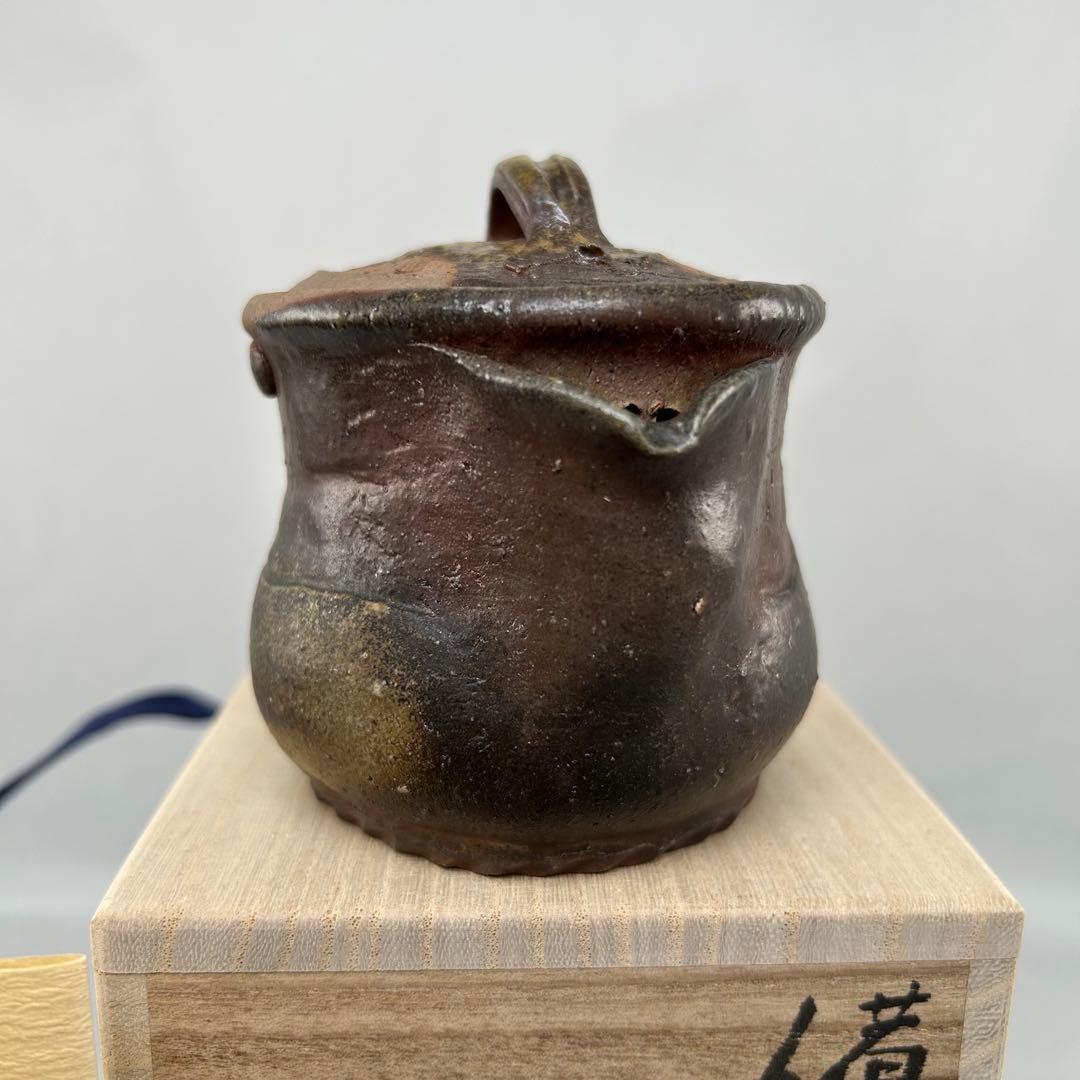 D佐藤苔助 備前焼宝瓶 三方手捻り人気作者 急須 共箱 共布 茶注 煎茶 茶道具