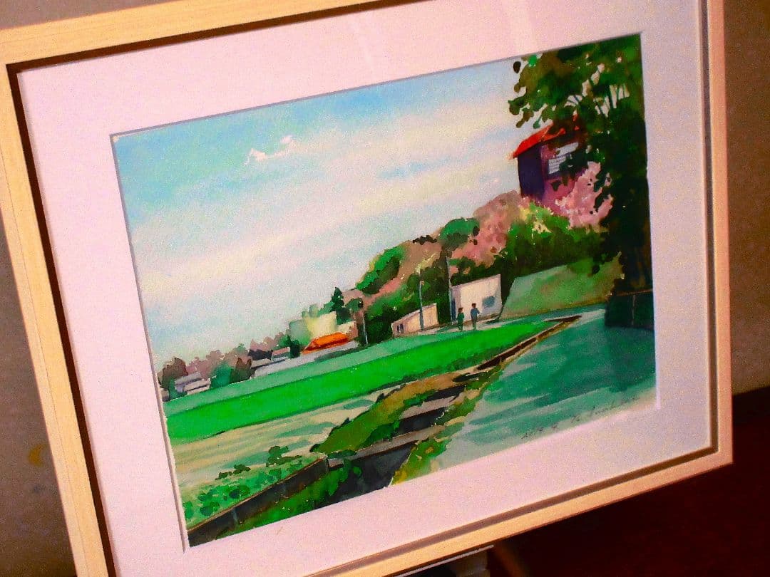 2018年 水彩画 風景 木製フレーム付き F6サイズ