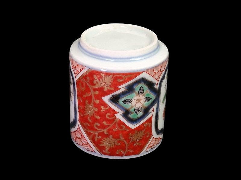 古伊万里　色絵　窓絵　花に金唐草図　のぞき 猪口　D802AS-CYg