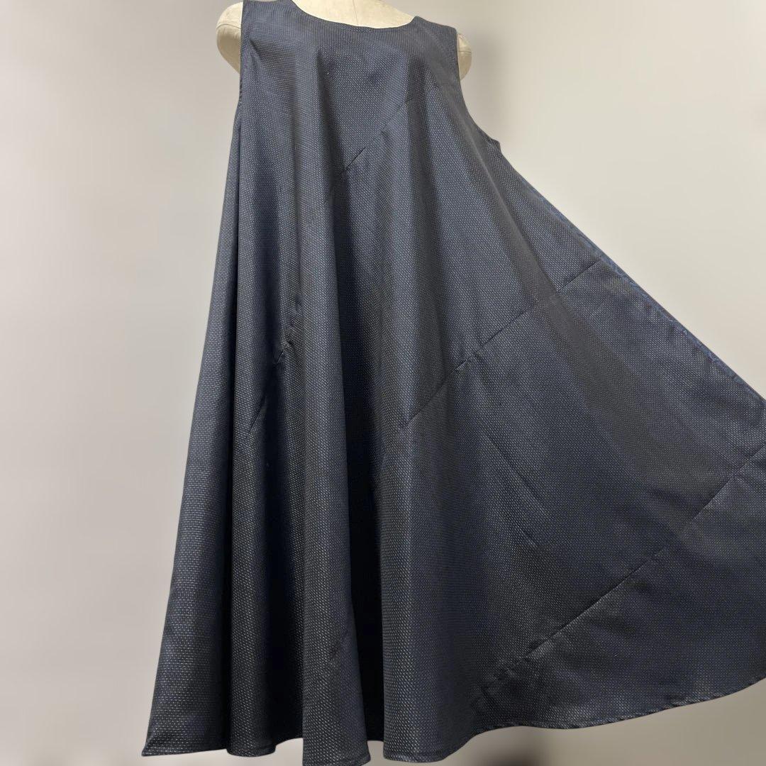 着物ワンピーステントラインロング丈《13》大島紬(証紙付き)等L〜［紺系］