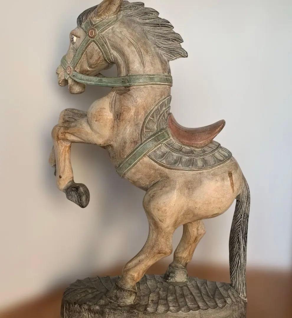 木製馬の彫刻 立ち上がりデザイン 高さ 約64cm シャビー オブジェ　店舗什器