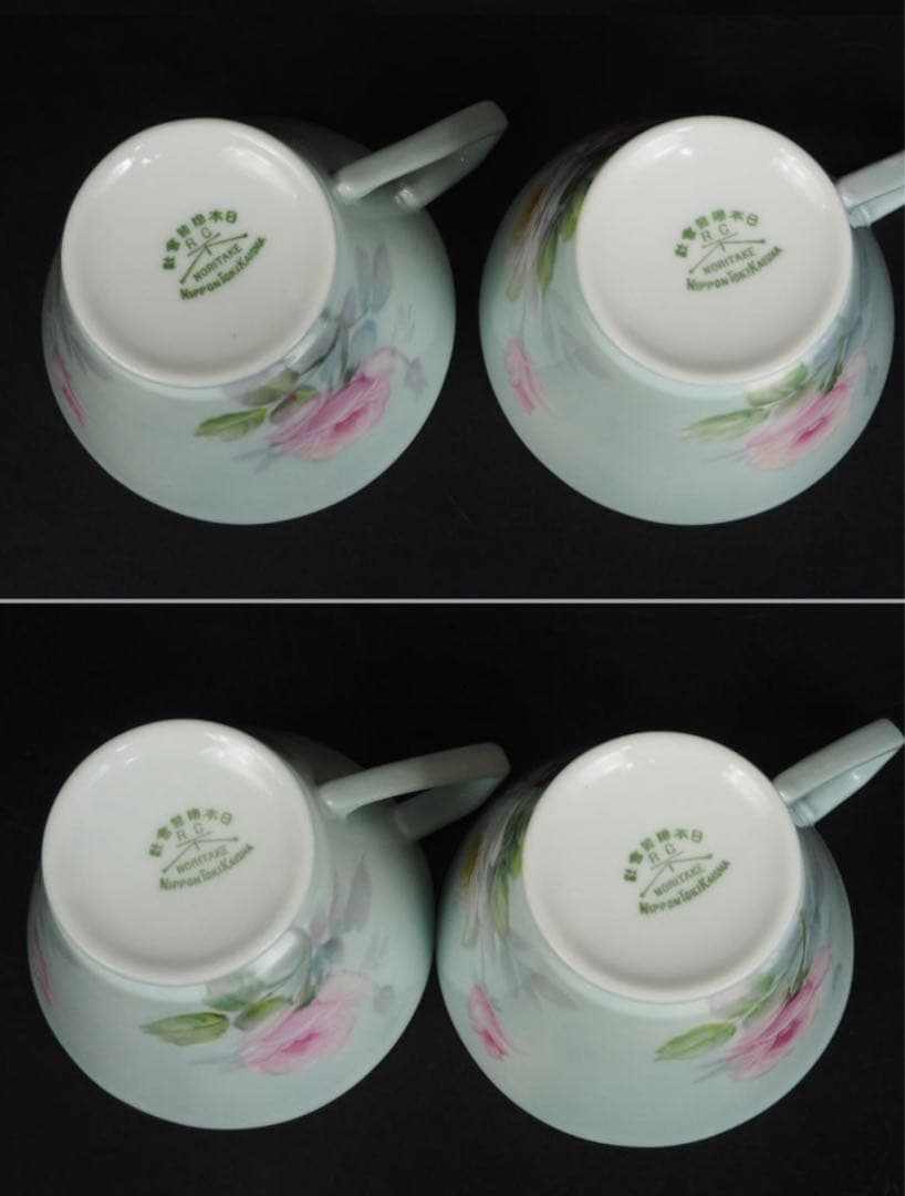 送料無料1912年 『オールドノリタケ』製 手描き薔薇文カップ＆ソーサー5客