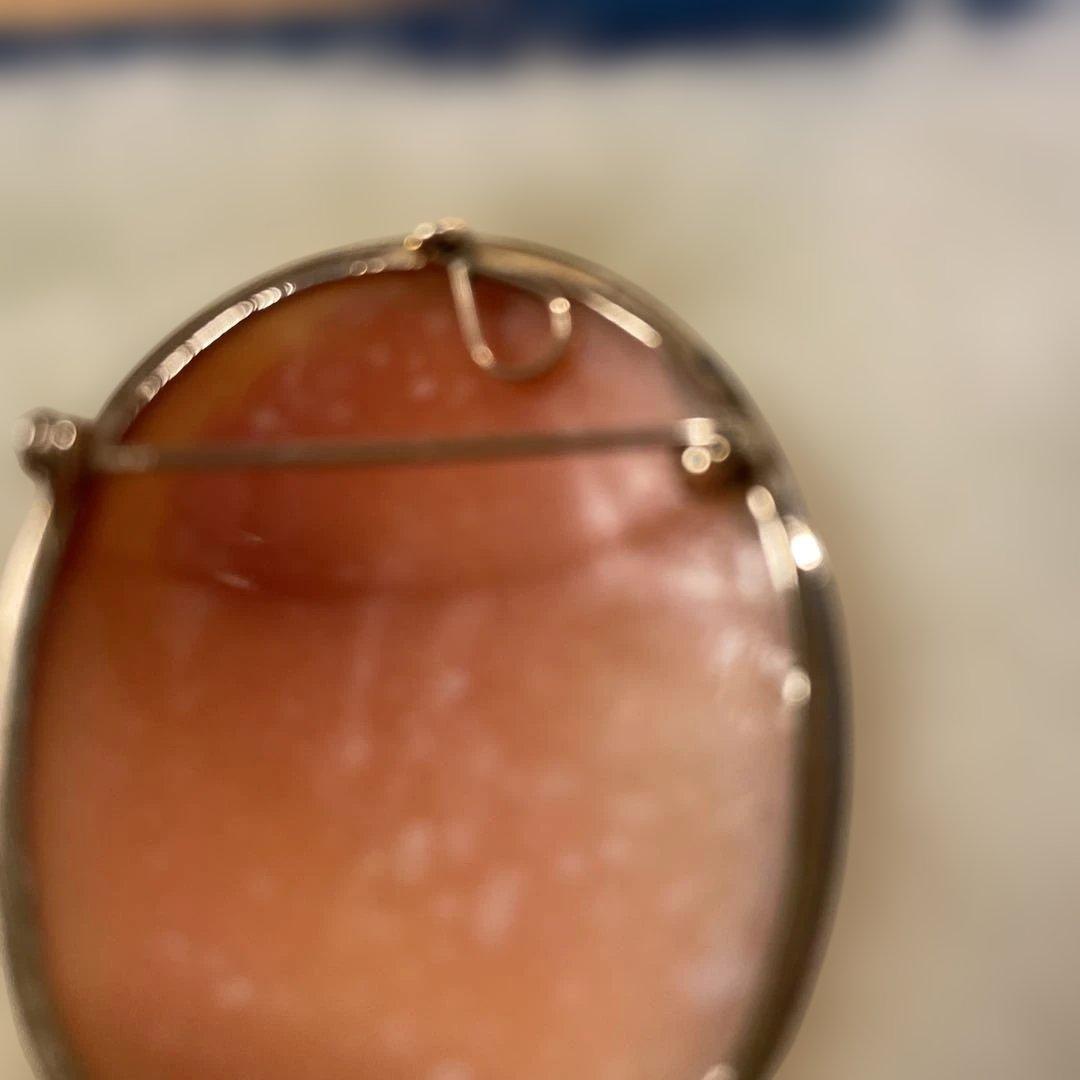 未使用品【イタリアローマのカメオ専門店で購入】カメオブローチ 女性の横顔 花