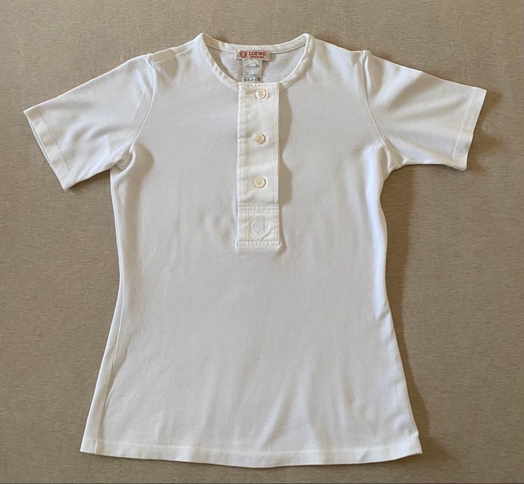 LOEWE ロエベ ヘンリーネックポロシャツ ホワイト 刺繍 サイズM
