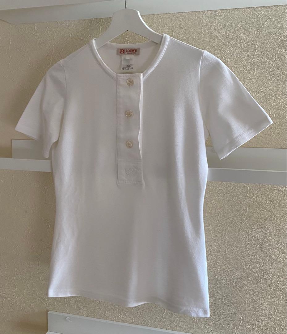 LOEWE ロエベ ヘンリーネックポロシャツ ホワイト 刺繍 サイズM