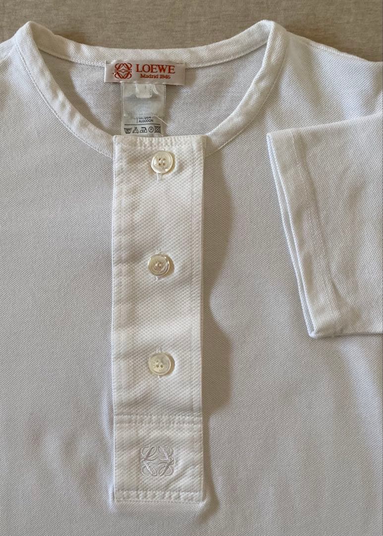 LOEWE ロエベ ヘンリーネックポロシャツ ホワイト 刺繍 サイズM