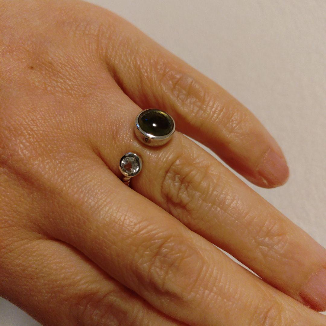 【お値下げ】モルダバイト✕ダンビュライト シルバーリング 13号