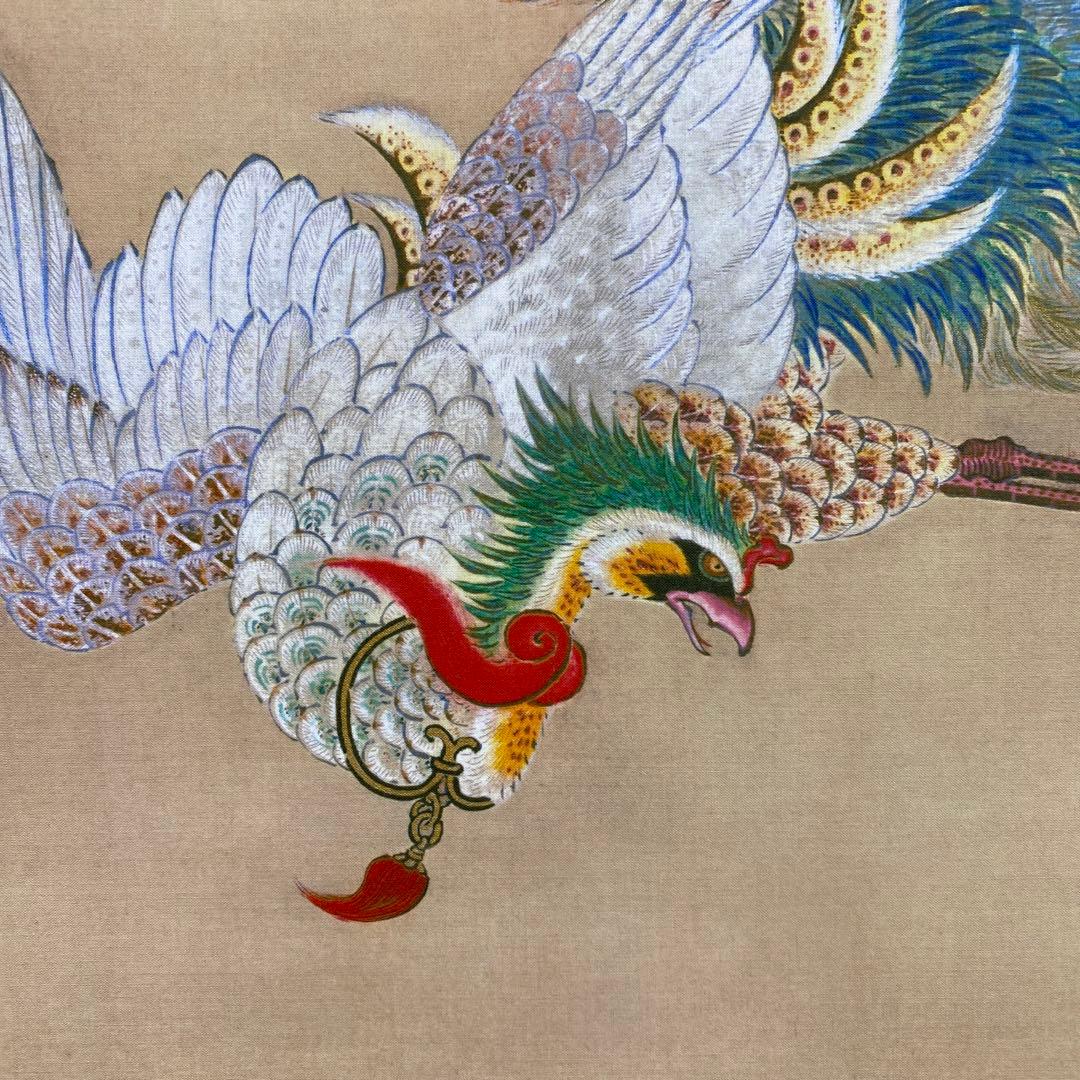 美品 掛け軸 伊藤若冲筆「日出鳳凰図」ボストン美術館 太巻き付 シルクスクリーン