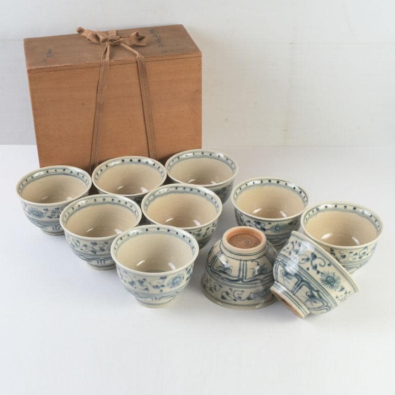 茶道具　加藤連瓶造　安南写　数茶碗　十客　共箱　V　9730A