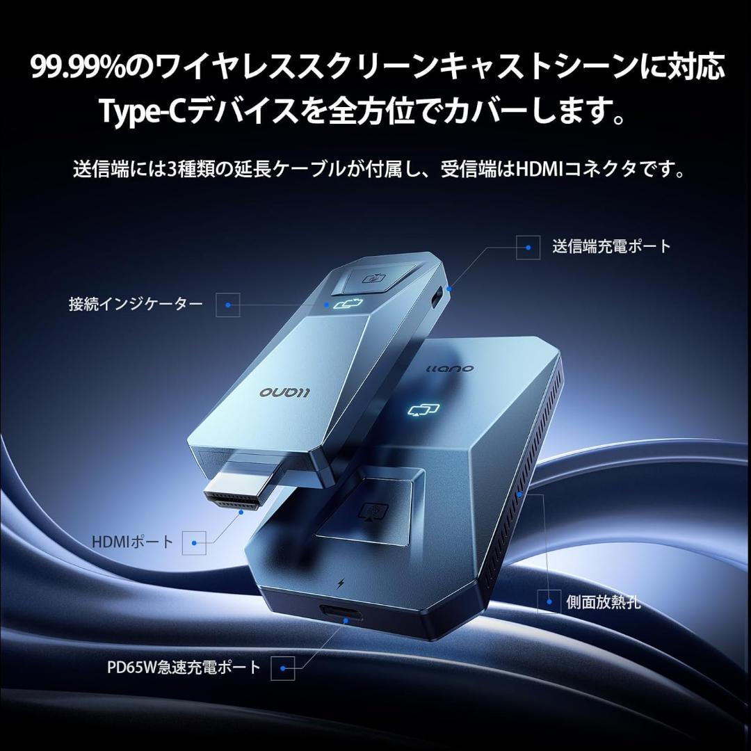 ワイヤレス HDMI 無線送受信機セット 4K@30Hz PD65W充電対応