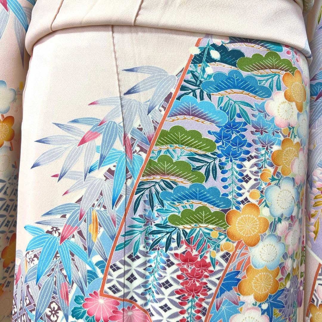 435 振袖フルセット 正絹 難あり 桃 ピンク 水色 紫 カラフル