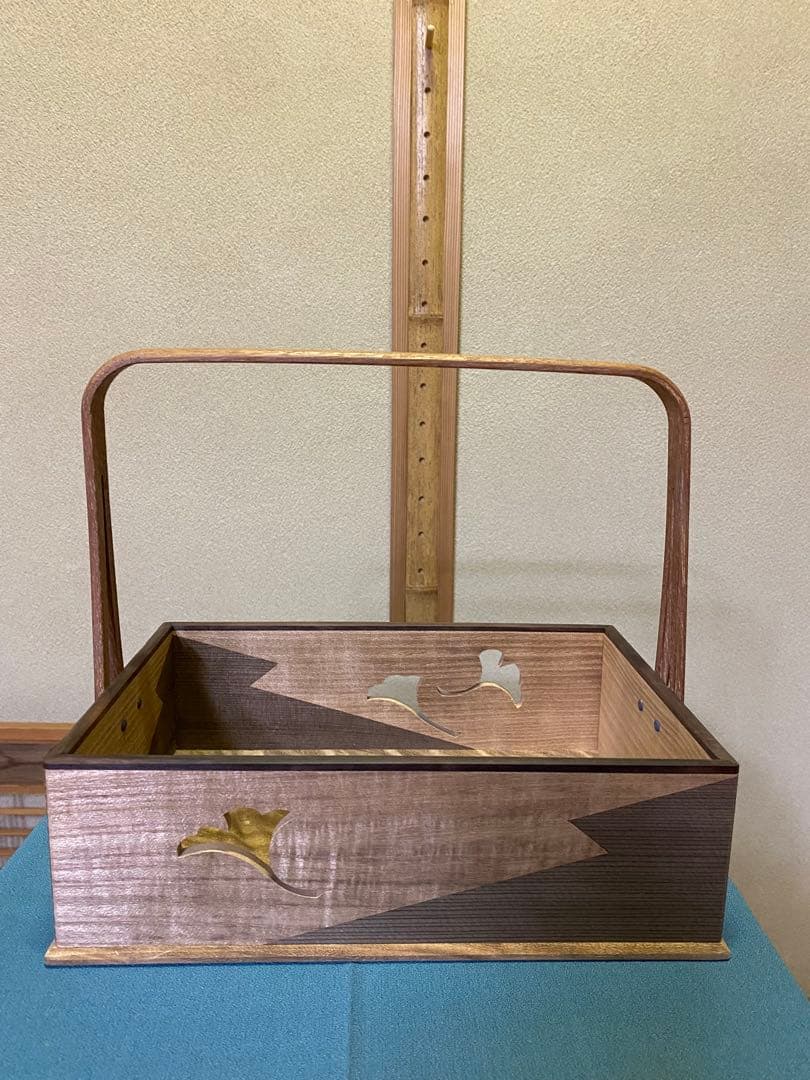 茶道具/莨盆 山本貞斎 鵬雲斎好 銀杏透 手付煙草盆 煙菅2本付