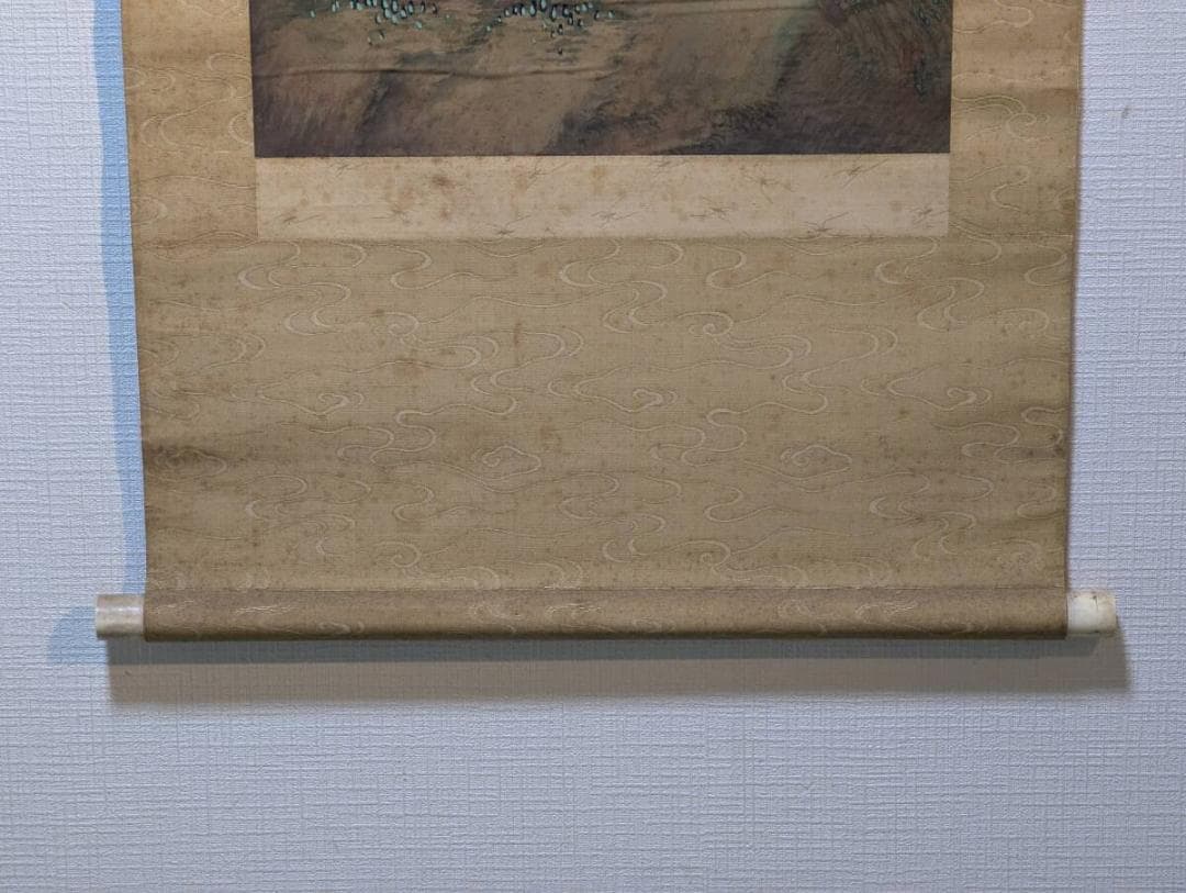 【真作】掛軸　漢詩入り山水画　淡彩の詩情画　水辺の静けさを描いた一幅　T139