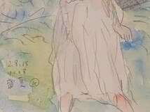 【真作】絵画　山田耕三　水彩0号　若い女　やわらかなタッチ　箱入　Y186