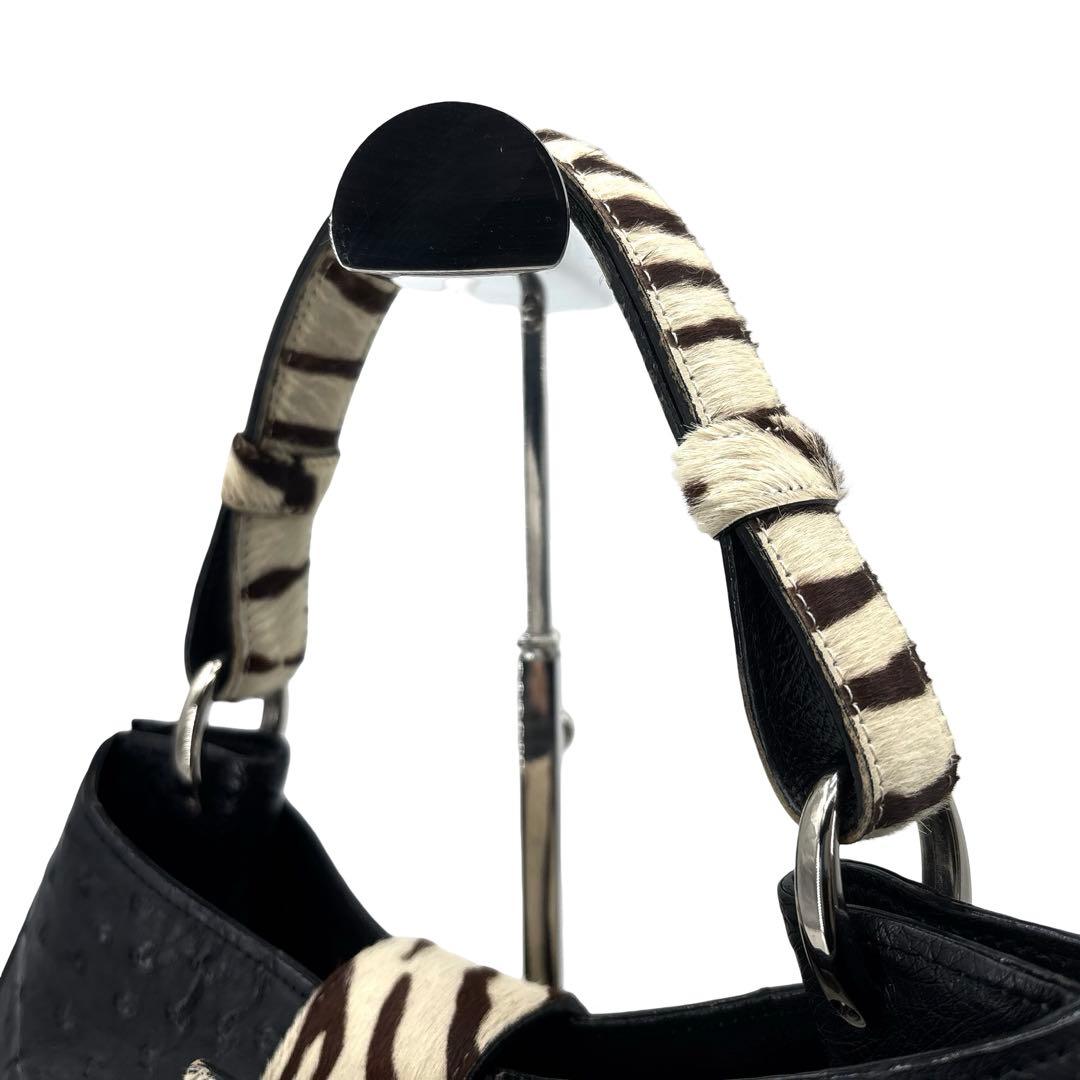 【極美品】JRA認定　ハラコ　オーストリッチ　ハンドバッグ　レザー　革　黒