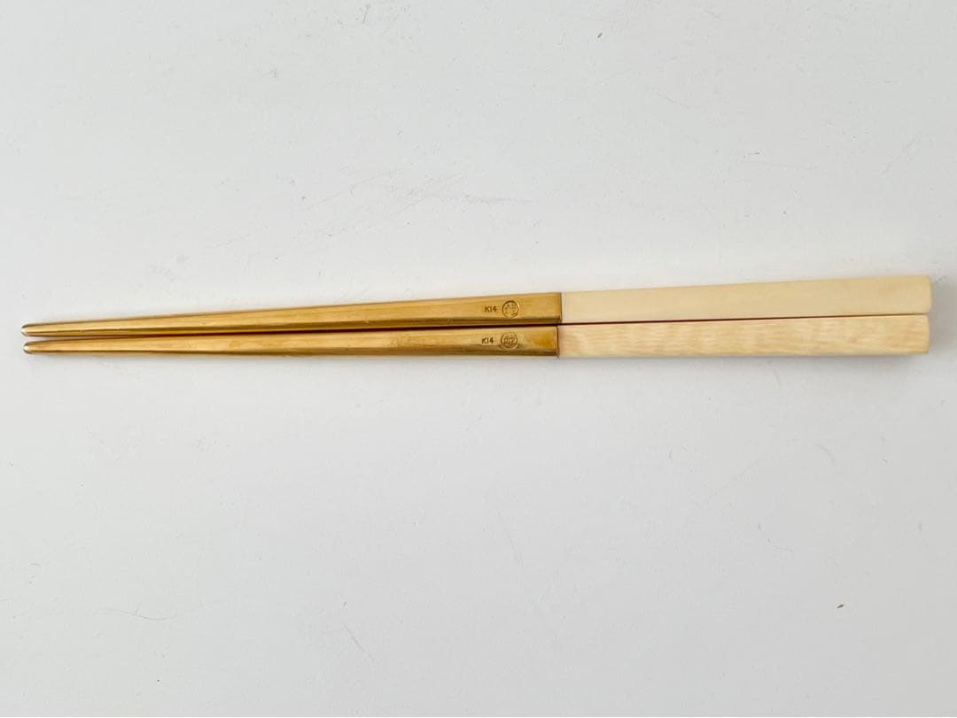 K14 金製　御箸　金属製　金の箸　三越謹製　桐箱付き　14K 14金　祝膳