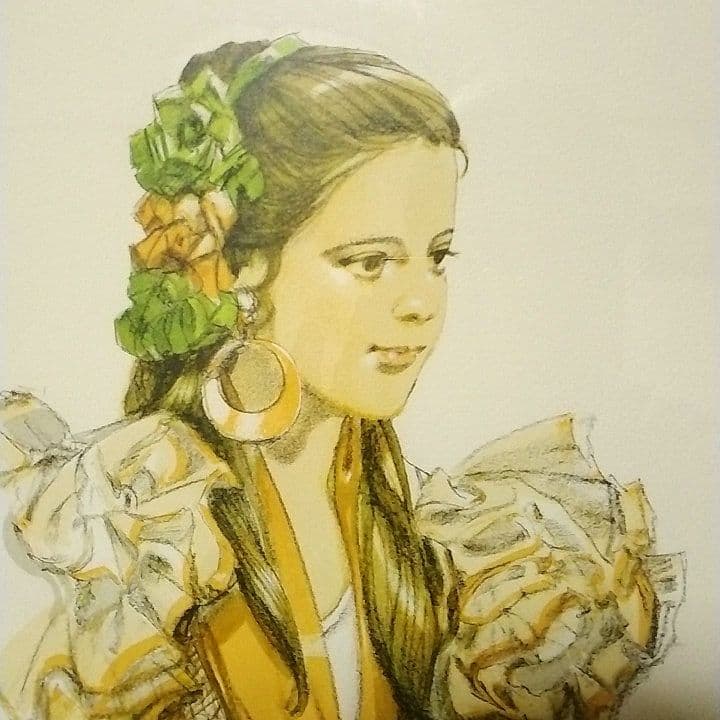 斉藤三郎 リトグラフ 「マリア・テレサ」額装品 サイン入り 版画 美少女画