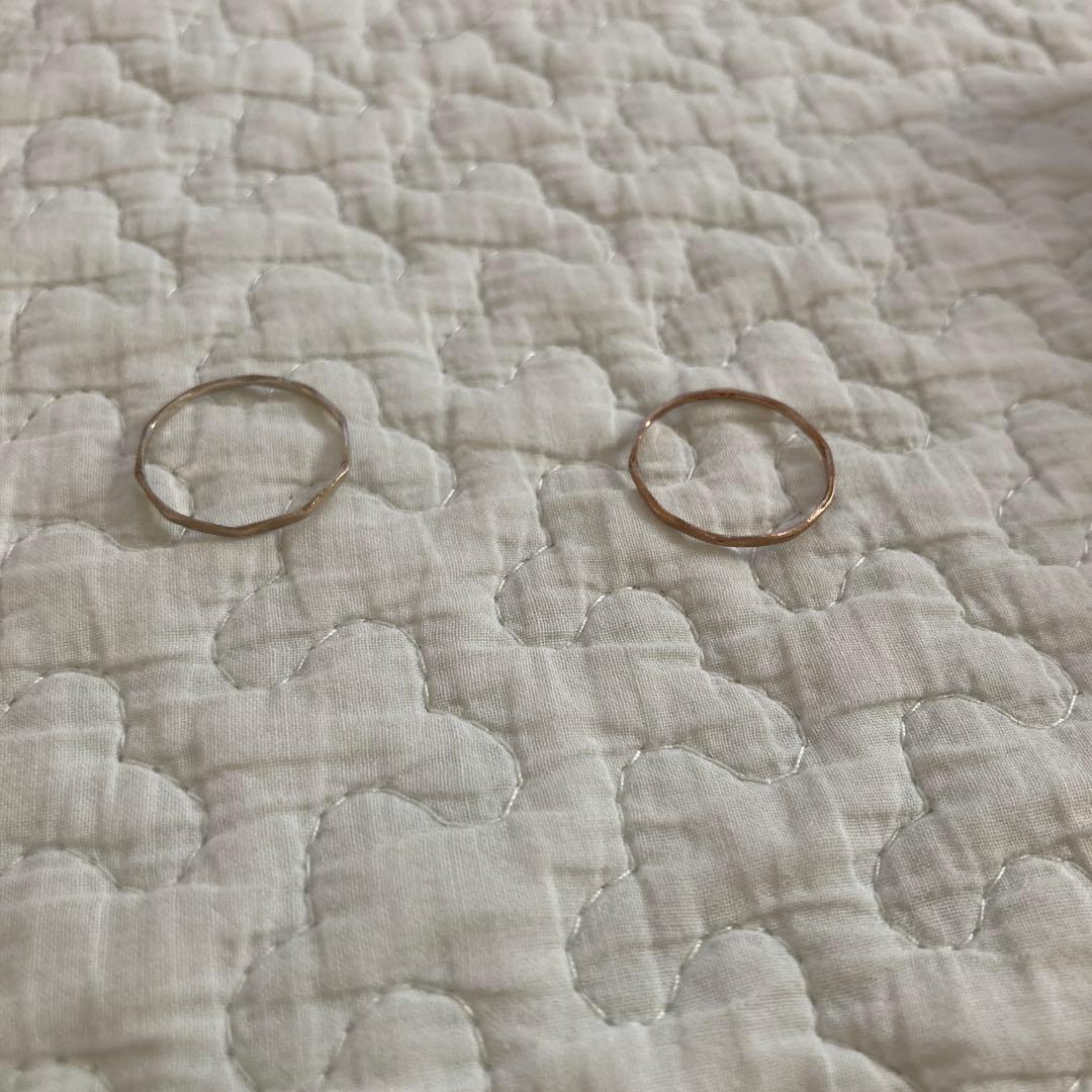 k18 ピンクゴールド　角つや消しリング　シルバーと2本セット　15号