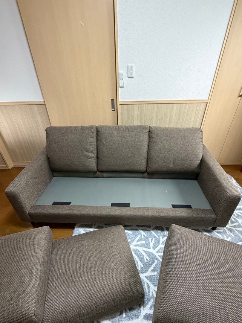 美品 ニトリ N シールド カウチソファ 3人掛け ブラウン ファブリック