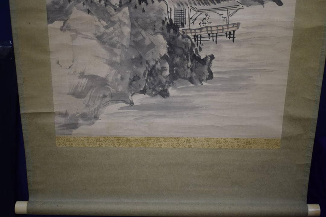 模写/渡辺崋山/山水独居図/桐時代題箱付/布袋屋掛軸HI-291