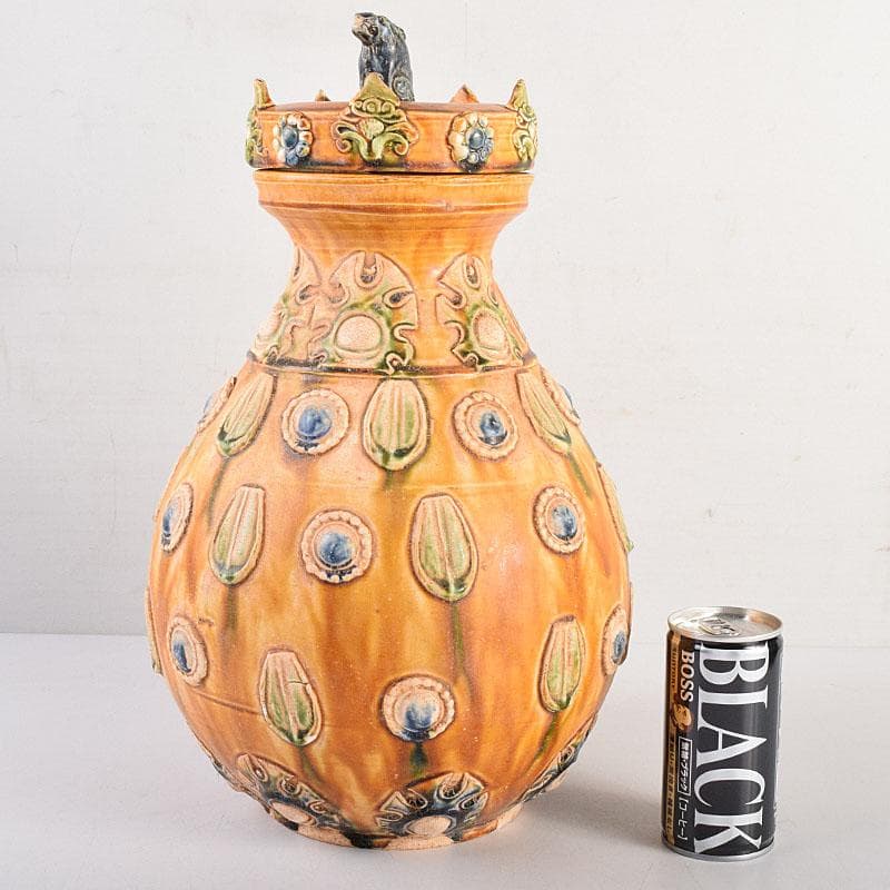 中国　唐三彩　蓋壷　飾壷　C　R8539H