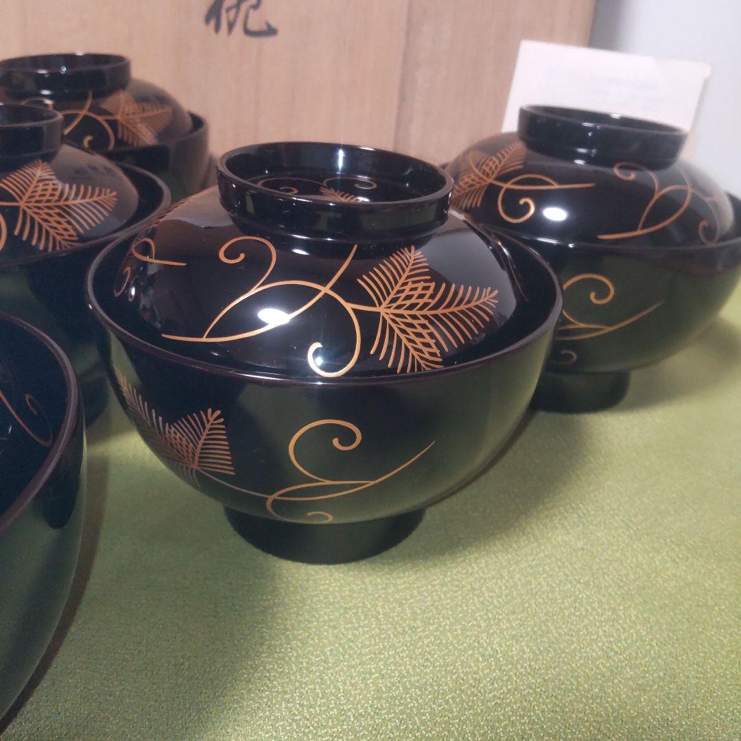 希少 輪島塗 大向高洲堂 松沈金 煮物椀 5客 雑煮椀 合鹿椀 天然木 漆 高級
